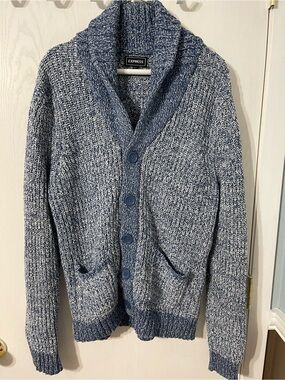 Express Men’s Blue Marled Shawl Collar Cardigan